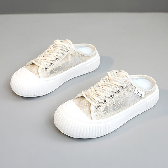 Damen Slip-On Sneakers mit atmungsaktiver Mesh-Oberfläche und elastischen Schnürsenkeln EB