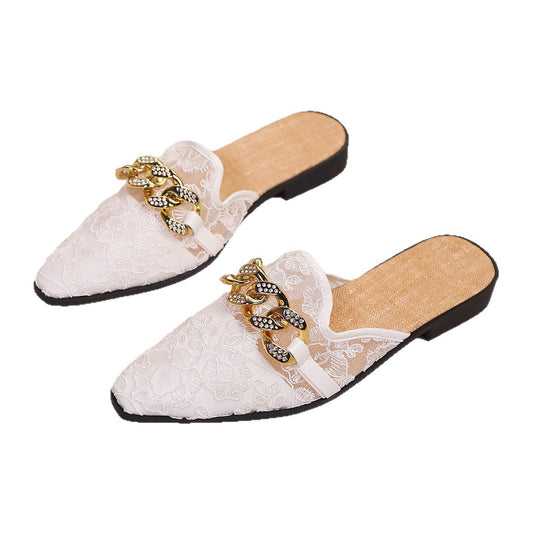 Damen Modische Mules mit funkelnder Kettenapplikation EB