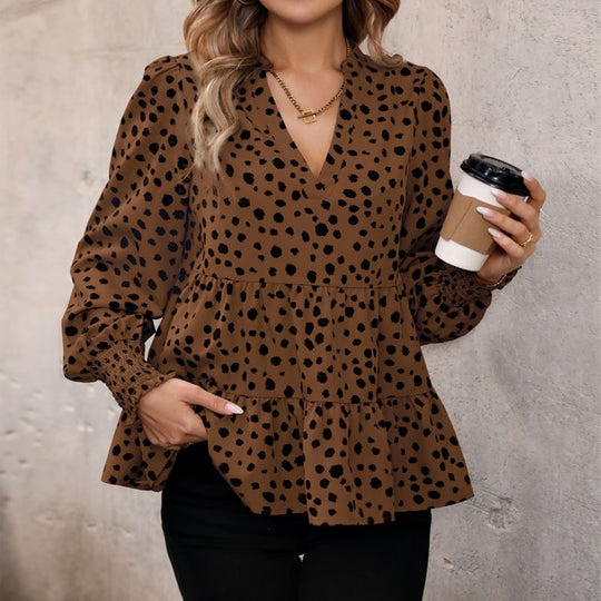 Damen Bluse mit voluminösen Puffärmeln und lässigem Volantdesign EB