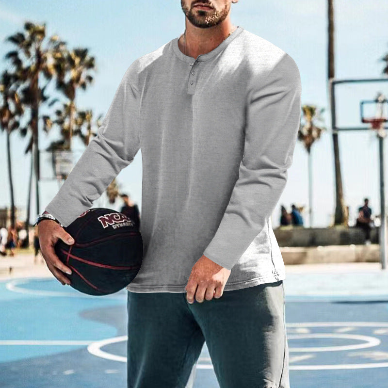 Herren langärmliges Henley-Shirt mit strukturiertem Stoff und praktischen Knopfdetails EB