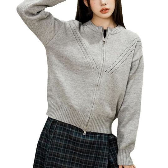 Damen kuschelige Strickjacke mit modernem Reißverschluss und feinem Strukturdesign EB