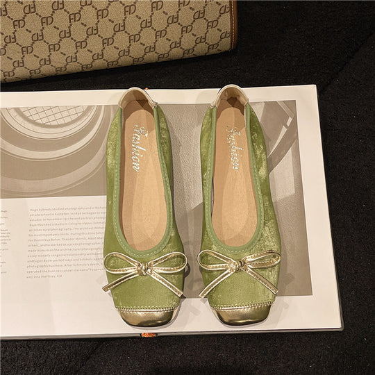 Damen nan Ballerina-Slipper mit quadratischer Zehenpartie, Schleifenapplikation und viskoelastischem Fußbett EB