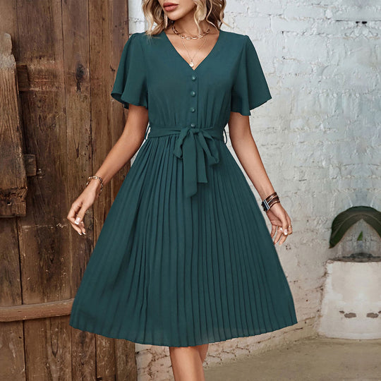 Damen Midikleid mit elegantem Faltenwurf und taillierbarem Gürtel EB