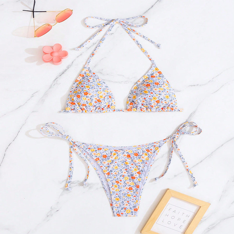 Damen Triangel-Bikini-Set mit floralem Design und eleganten Bindebändern EB