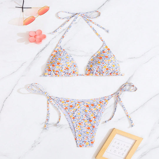 Damen Triangel-Bikini-Set mit floralem Design und eleganten Bindebändern EB