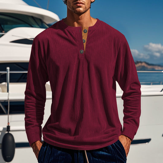 Herren Langarmshirt mit Knopfleiste und Rippstruktur EB