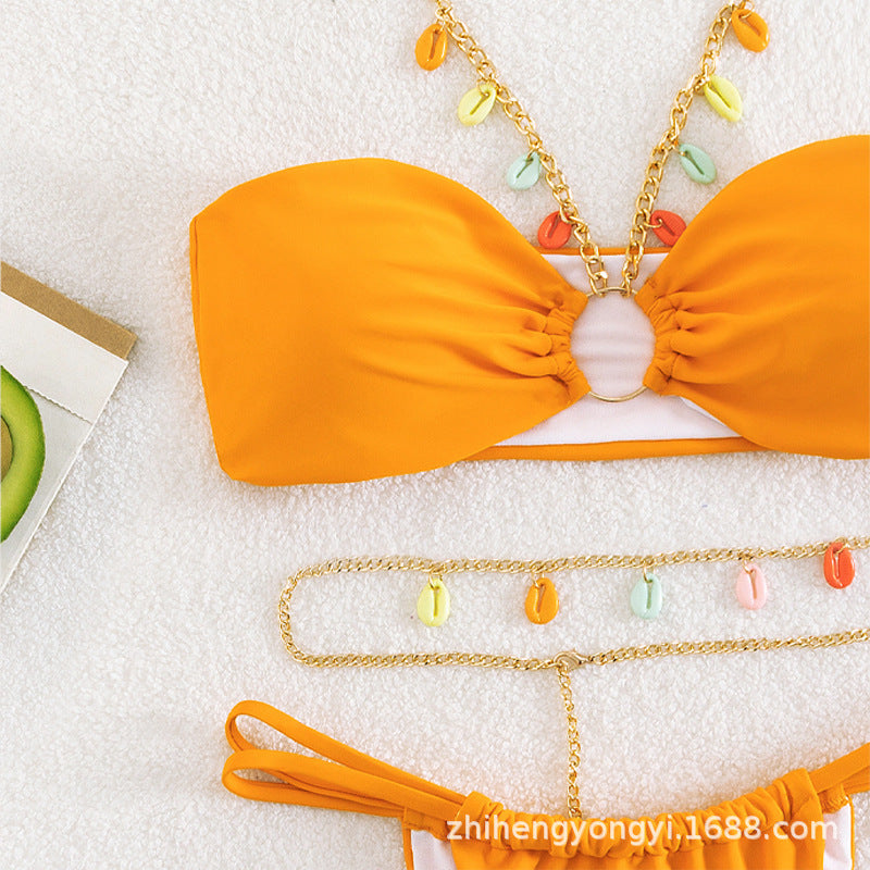 Damen Bandeau-Bikini mit buntem Kettenzier-Design EB