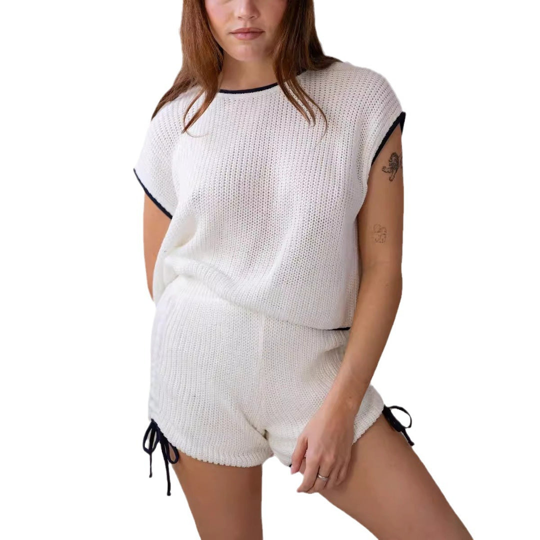 Damen Strickshorts-Set mit kontrastierenden Details und lockerem Schnitt EB