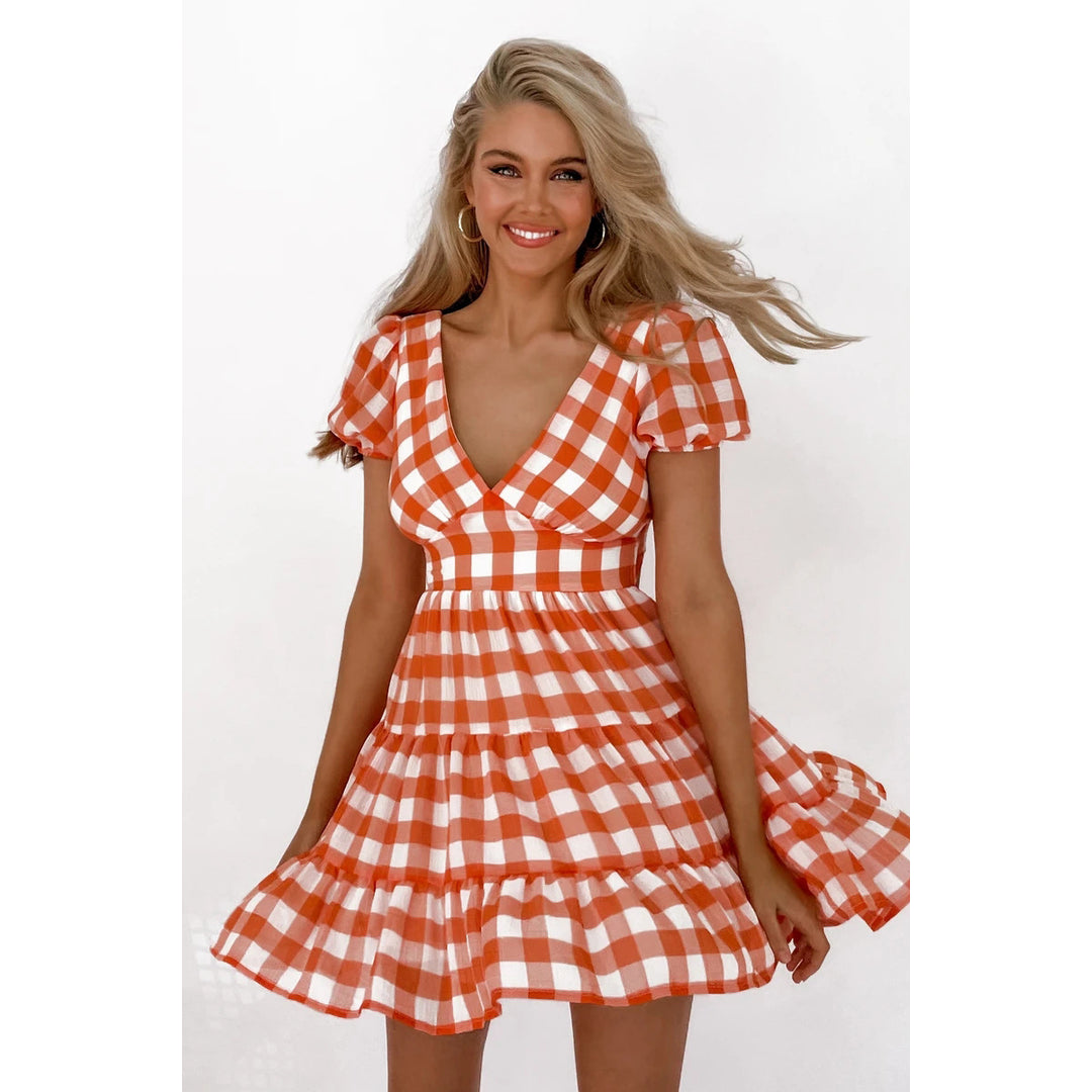 Damen lässiges Freizeitkleid mit voluminösen Puffärmeln und verspieltem Saum EB