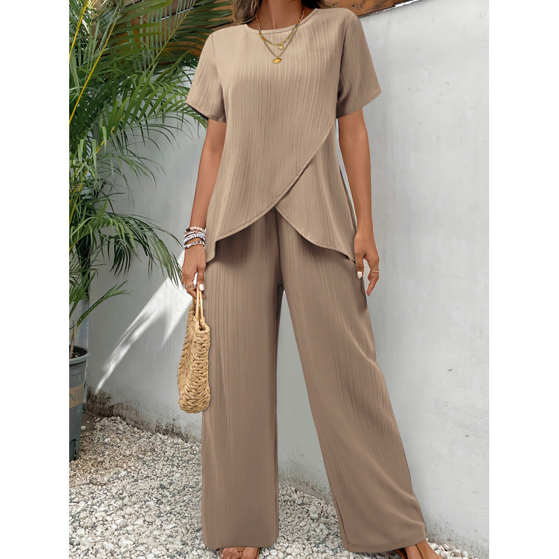 Damen stilvolles Zweiteiler-Set mit plissierten Details EB