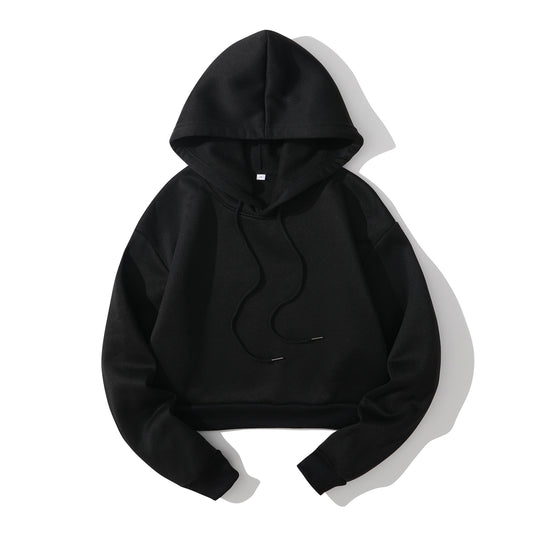 Damen nan cropped Kapuzenpullover mit weichem Fleece‑Innenfutter und elastischem Rippbund EB