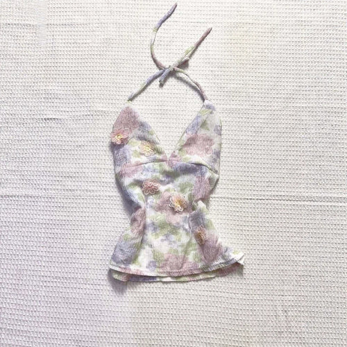 Damen Blühendes Sommer-Top mit elegantem V-Ausschnitt und feinen Rüschendetails EB