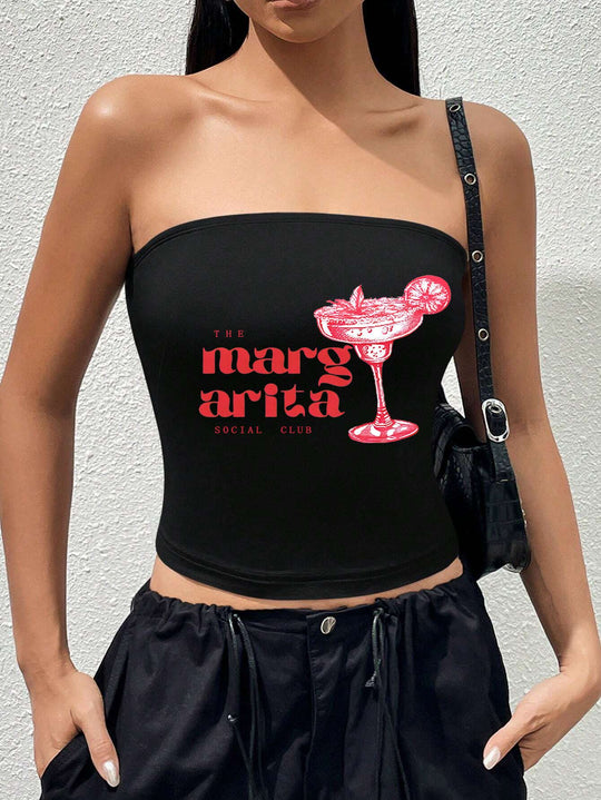 Damen Bandeau-Top mit auffälligem Statement-Aufdruck EB
