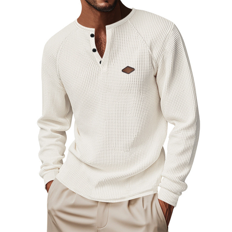 Herren nan strukturiertes Langarmshirt mit kurzer Knopfleiste, Raglanärmeln und dezenter Logo-Applikation EB