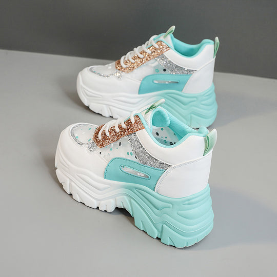 Damen Chunky Sneakers mit glitzernden Akzenten und atmungsaktiver Obermaterialstruktur EB