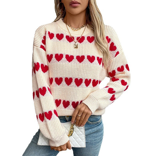 Damen kuscheliger Pullover mit Herzchenmuster EB