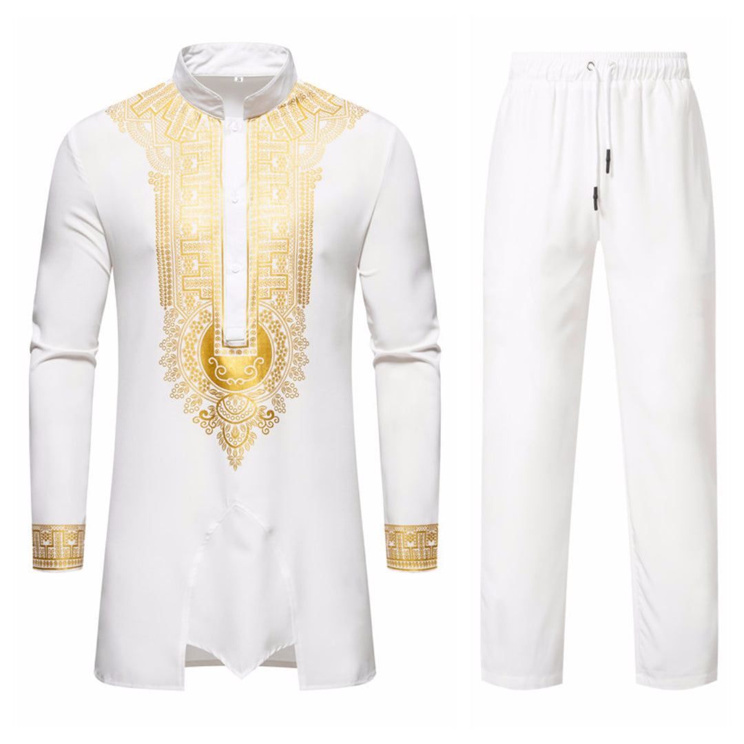 Herren elegante Tunika mit kunstvoller Stickerei und passender Hose EB
