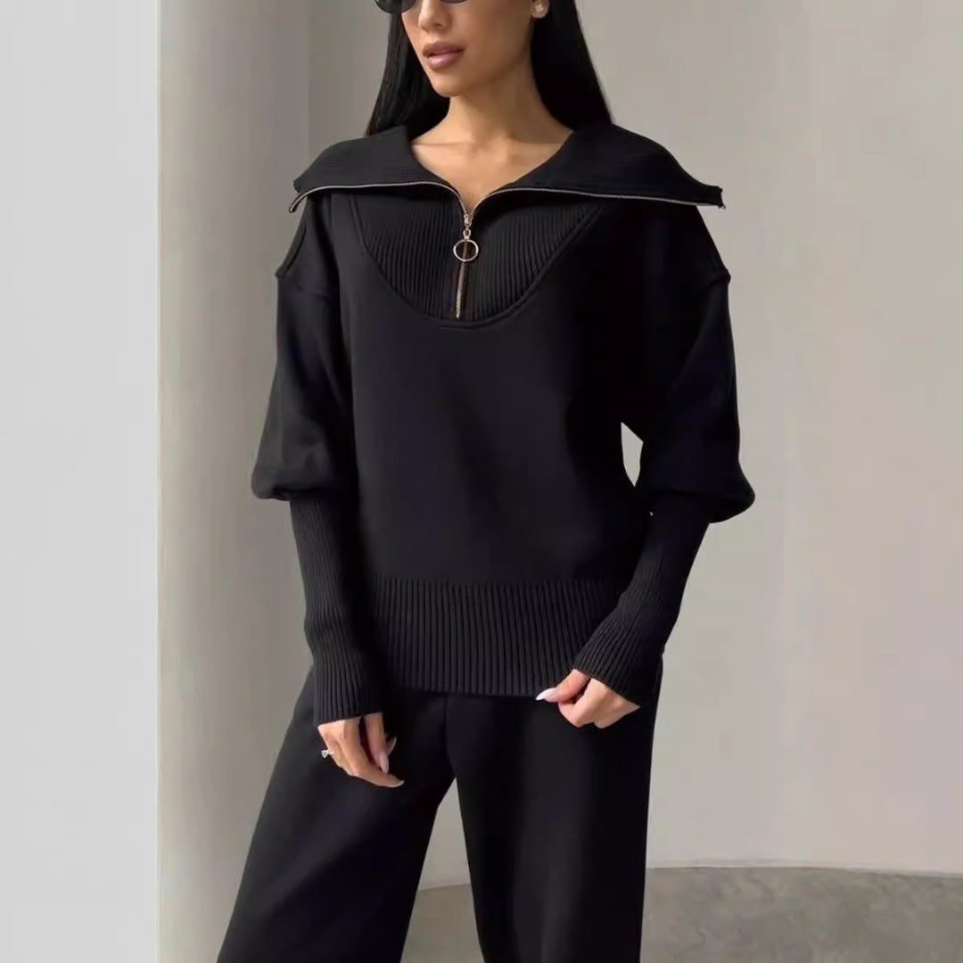 Damen Bequemes Loungewear-Set mit Hoodie und elastischem Bund EB