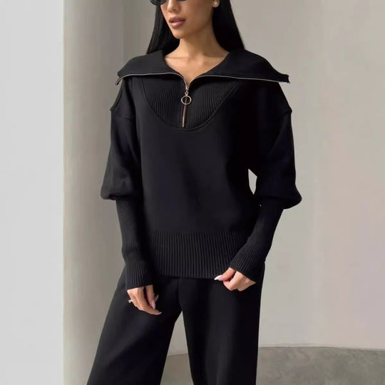 Damen Bequemes Loungewear-Set mit Hoodie und elastischem Bund EB