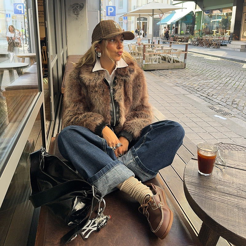 Damen Kunstpelzjacke im modernen Cropped-Stil EB