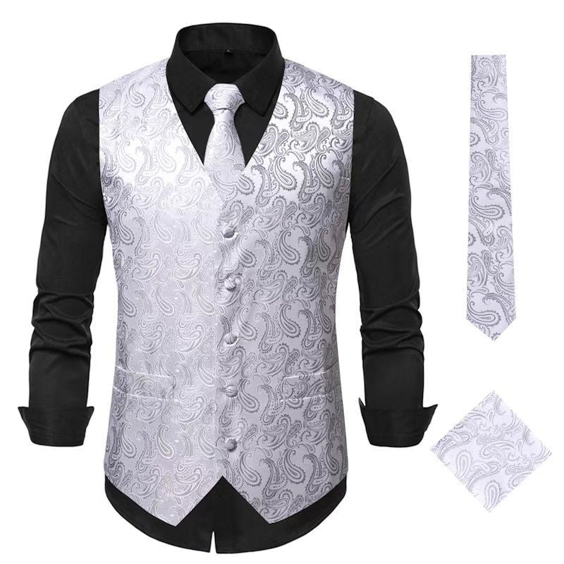 Herren nan Paisley Satin Anzugweste Set mit Krawatte und Einstecktuch EB