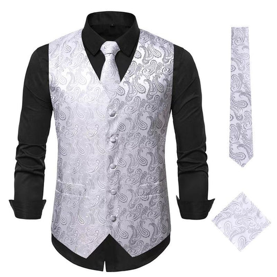 Herren nan Paisley Satin Anzugweste Set mit Krawatte und Einstecktuch EB