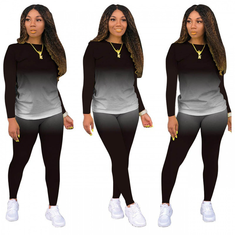 Damen Zweiteiliges Stretch-Set mit Langarmshirt und High-Waist-Leggings EB