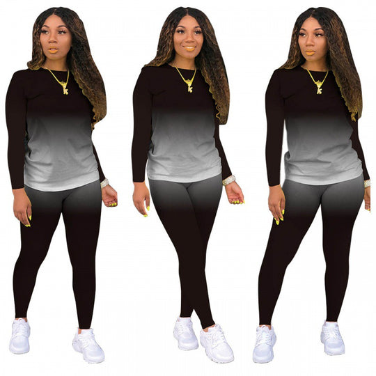 Damen Zweiteiliges Stretch-Set mit Langarmshirt und High-Waist-Leggings EB