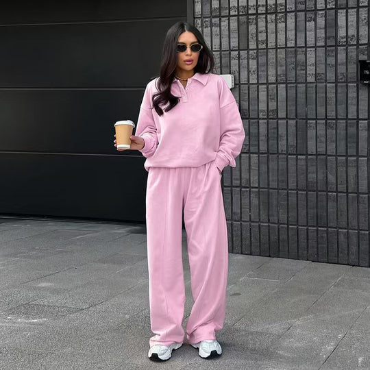 Damen lässiges Sweat-outfit mit lockerer Passform und Polokragen EB