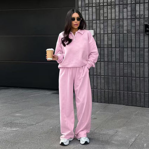 Damen lässiges Sweat-outfit mit lockerer Passform und Polokragen EB