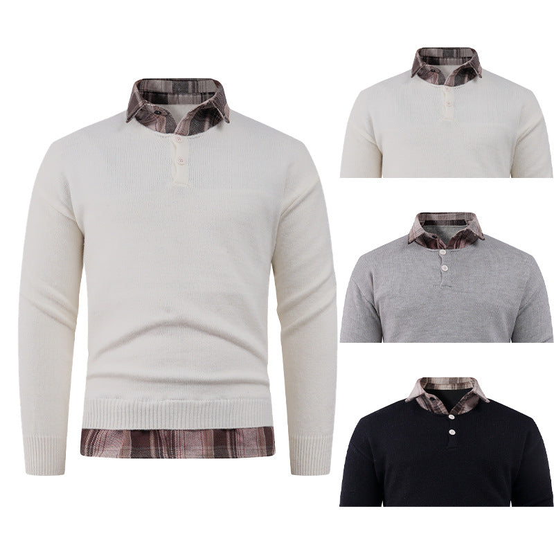 Herren Pullover mit integriertem Hemdkragen und Knopfdetails EB