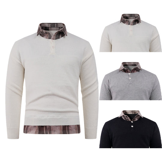 Herren Pullover mit integriertem Hemdkragen und Knopfdetails EB