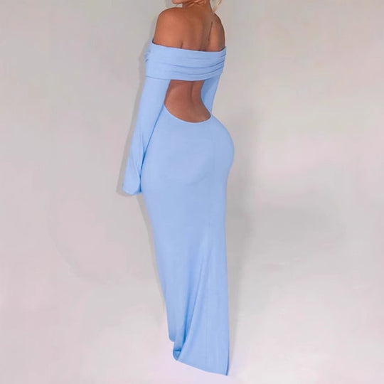 Damen Off-Shoulder Maxikleid mit kreativen Cut-Out-Details und figurbetontem Design EB