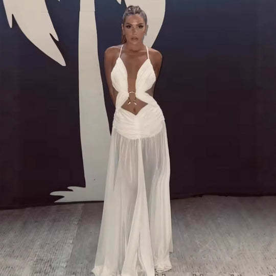 Damen Maxikleid mit verspieltem Rüschendesign und elegantem Rückenausschnitt EB