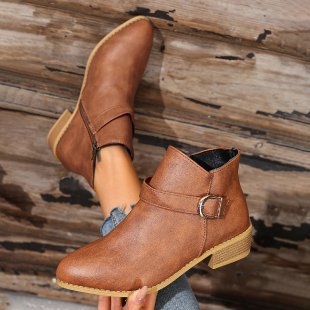 Damen Elegante Ankle Boots mit modischem Reißverschluss und dekorativer Schnalle EB
