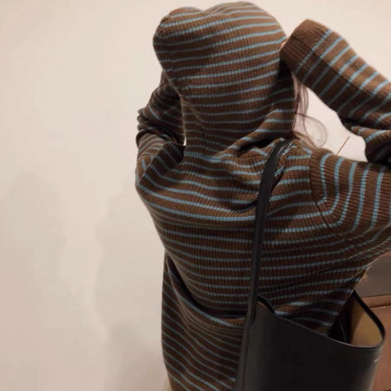 Damen Gemütlicher Kapuzenpullover mit Streifenmuster EB