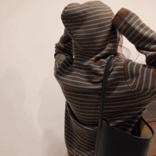 Damen Gemütlicher Kapuzenpullover mit Streifenmuster EB