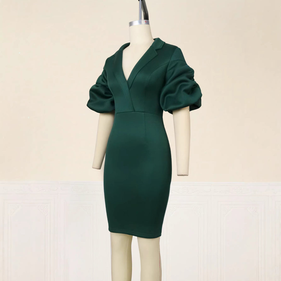 Damen figurbetontes Kleid mit eleganten Puffärmeln EB