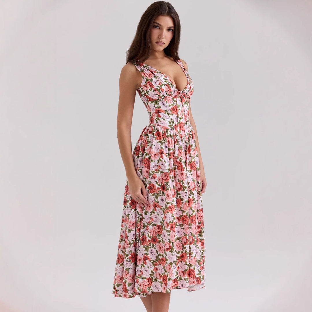 Damen Maxikleid mit floralem Design und praktischen Taschen EB
