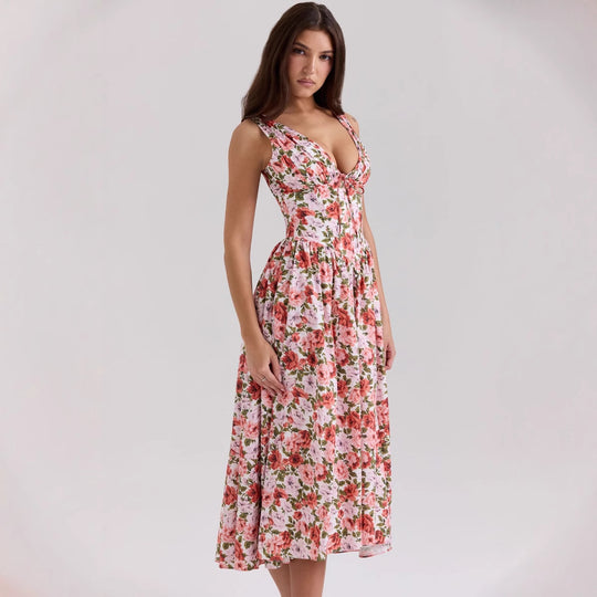 Damen Maxikleid mit floralem Design und praktischen Taschen EB
