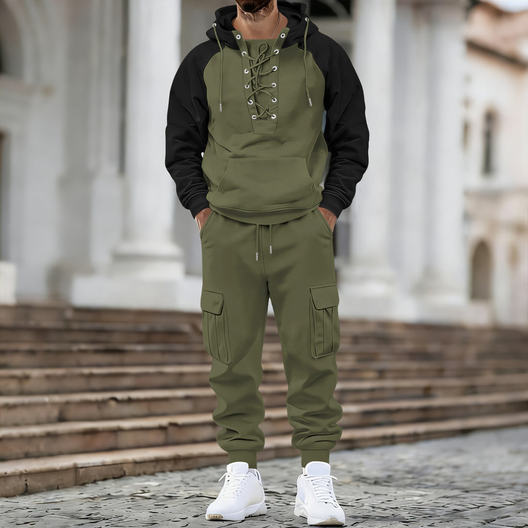 Herren nan Kapuzen-Sweatshirt mit vorn geschnürter Blende, Raglanärmeln und Kängurutasche EB