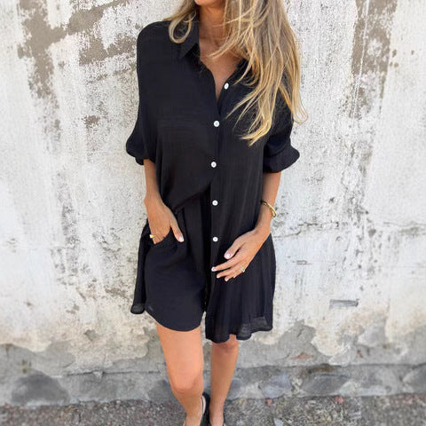 Damen Oversize Hemdkleid mit Knopfverschluss und Rollkragen EB