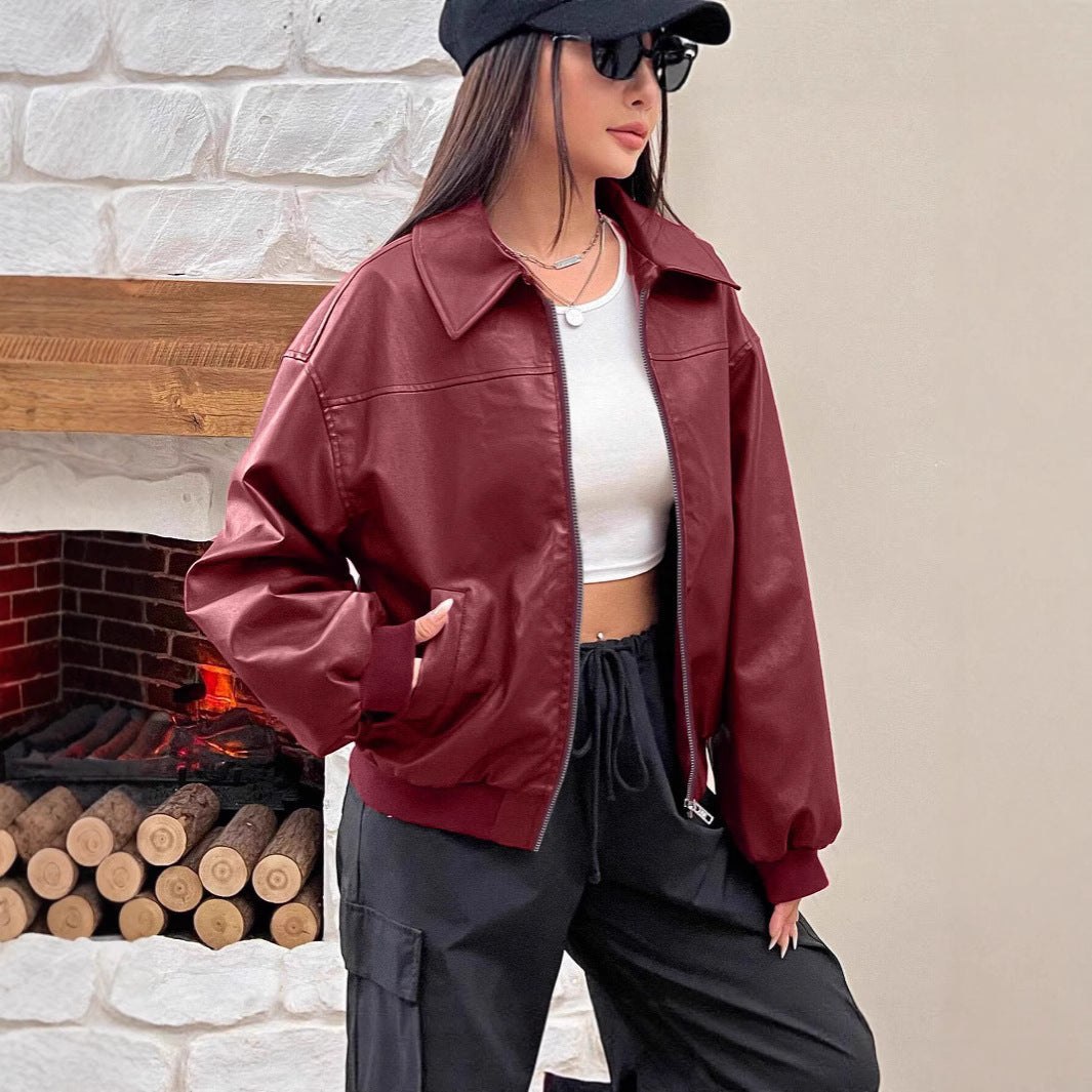 Damen Trendige Oversize-Jacke mit voluminösen Ärmeln und Reißverschluss EB