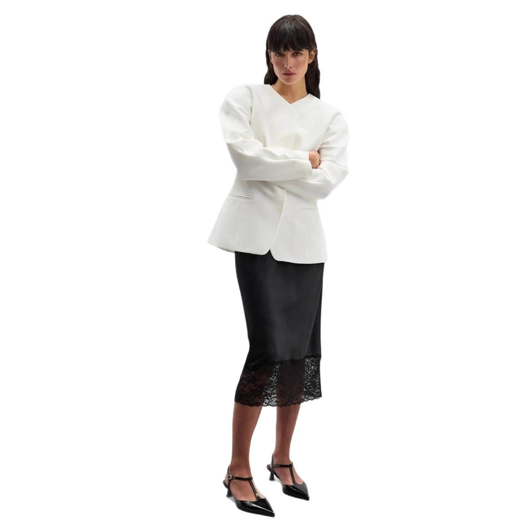 Damen eleganter Satin-Rock mit floralen Spitzenakzenten EB