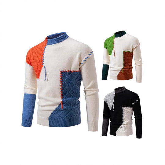 Herren Pullover mit kreativem Muster und hohem Kragen EB