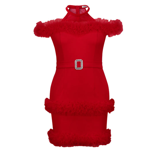 Damen elegantes Kleid mit fransigen Akzenten EB