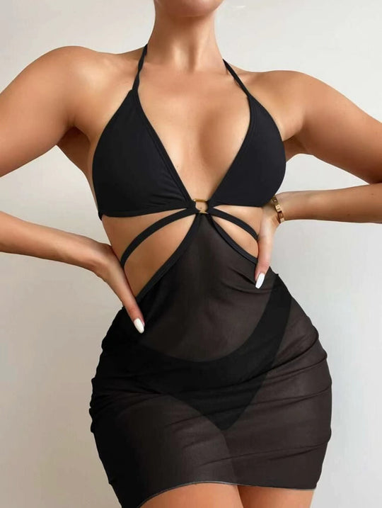 Damen Triangel-Bikini mit transparentem Wickelrock EB