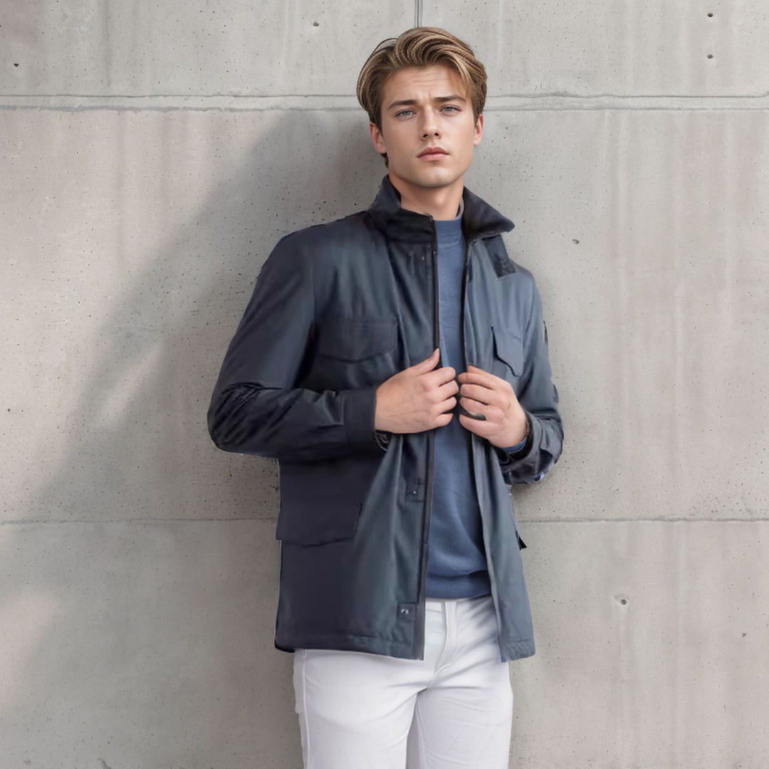 Herren vielseitige Utility-Jacke mit hohen Kragen und praktischen Taschen EB