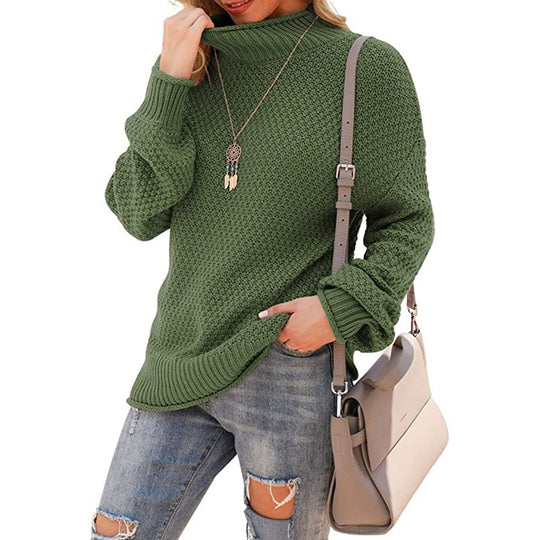 Damen Grobstrickpullover mit hochstehendem Kragen und lässigem Schnitt EB