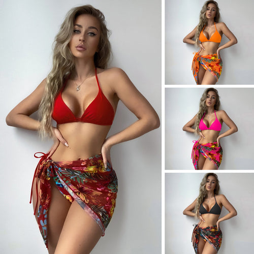 Damen Bikini mit verstellbaren Trägern und floralem Wickelrock EB